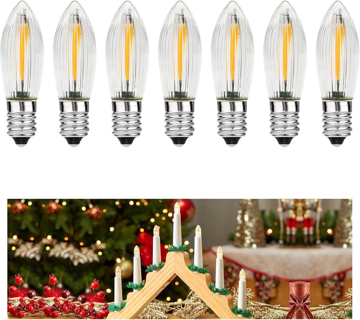 SnelShoppen - 7 x LED Kaars E10 Warm Wit 2100K voor Kerstboom en Decoratie, Energiezuinige 0.2W, 3LM, Geschikt voor Schwibbogen en Binnen Buiten Gebru