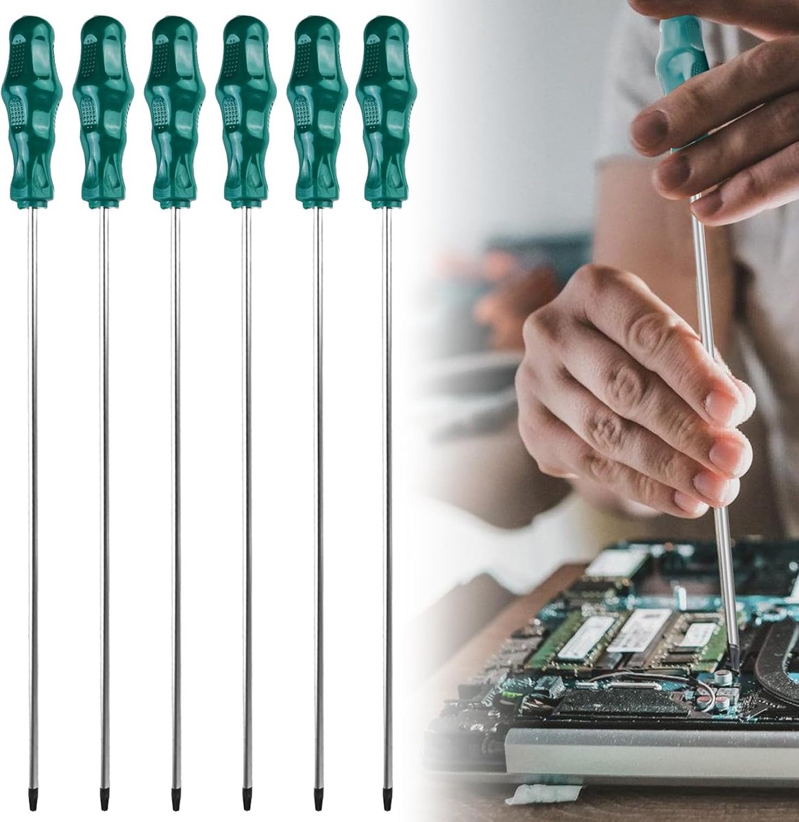 SnelShoppen - 6-delige lange Torx schroevendraaierset met magnetische handgreep, 400 mm lange sterbladen (T15, T20, T25, T27, T30, T40) voor professio