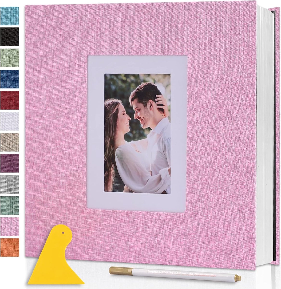 SnelShoppen - Groot Zelfklevend Fotoalbum 33x32 cm DIY Scrapbook met 40 Pagina's Roze | Magnetisch Plakboekalbum met Fotovenster voor Baby, Familie, B