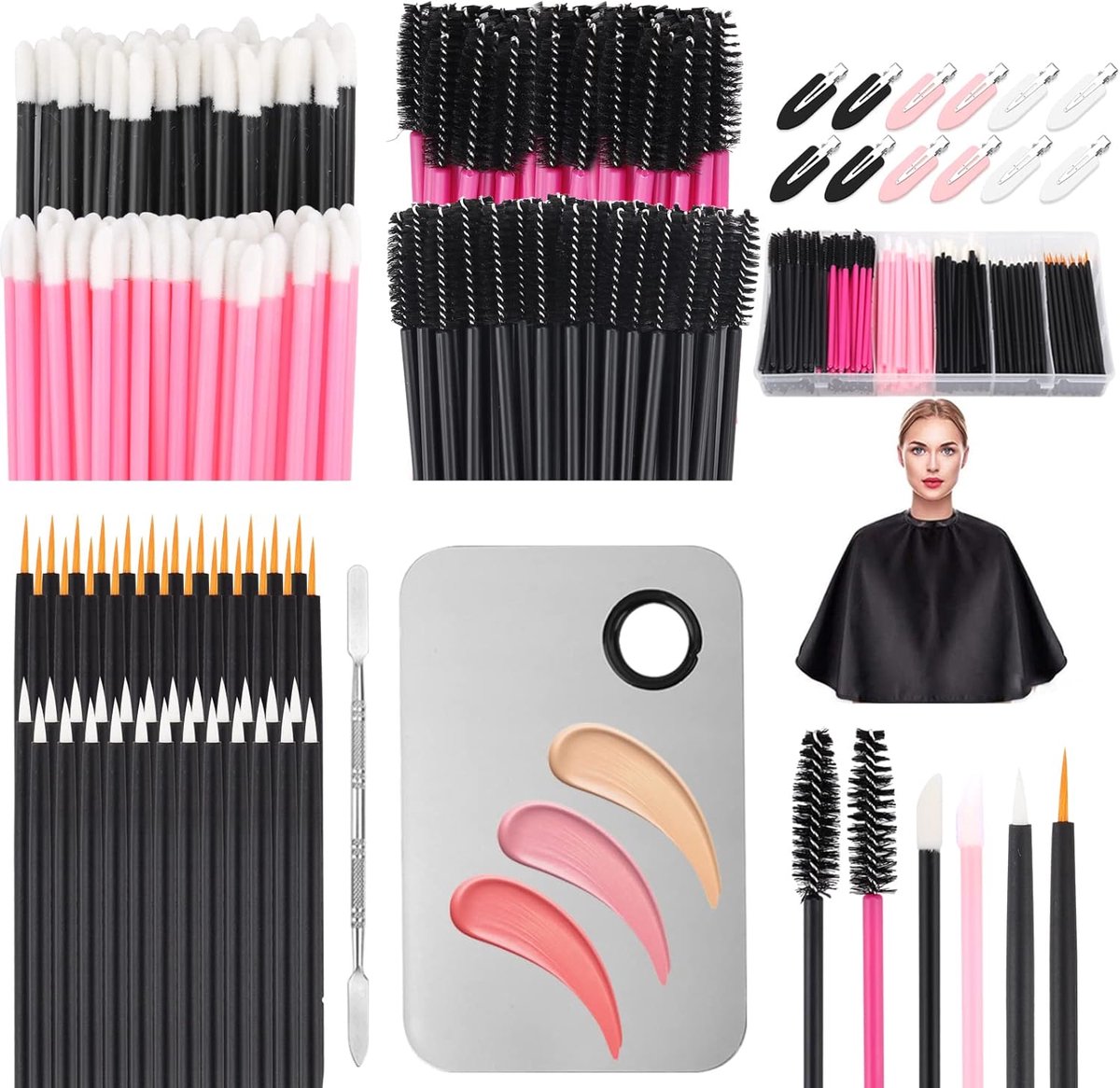 SnelShoppen - Makeup Mixing Palette met Spatula en 262 Stuks Wegwerp Makeup Applicators Set - Eyelash Brush, Lip Brush, Eyeliner Brush, Makeup Haarspe
