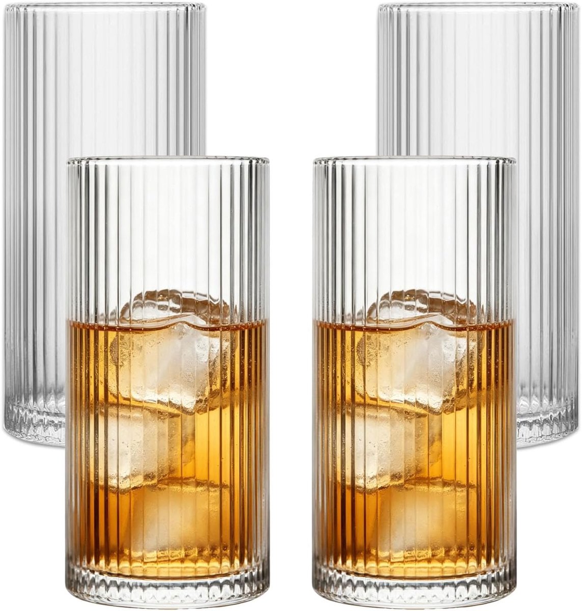 SnelShoppen - Premium Geribbelde Glazen, Onbreekbare Kristalglazen, Longdrinkglazen 360 ml, Cocktailglazen voor Feest, Camping en Mojito's