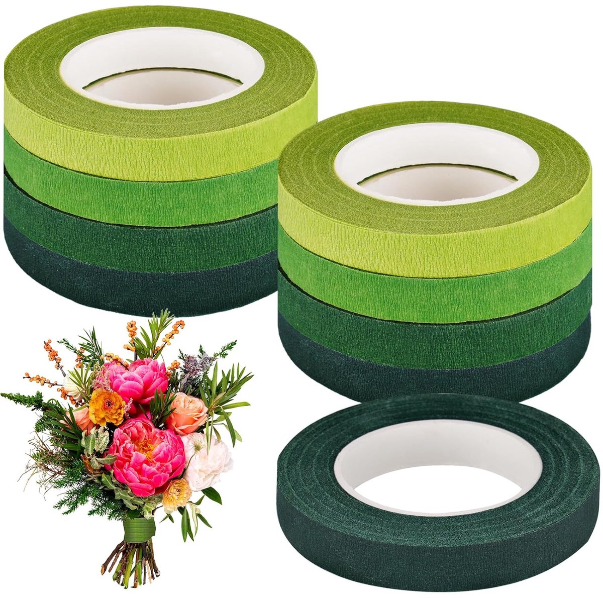 SnelShoppen - 9-pack Groene Bloemen Tape - Perfect voor Bloemstukken, Knutselen, Tuinieren, Feestdecoraties, DIY-projecten, Waterdicht en Sterk