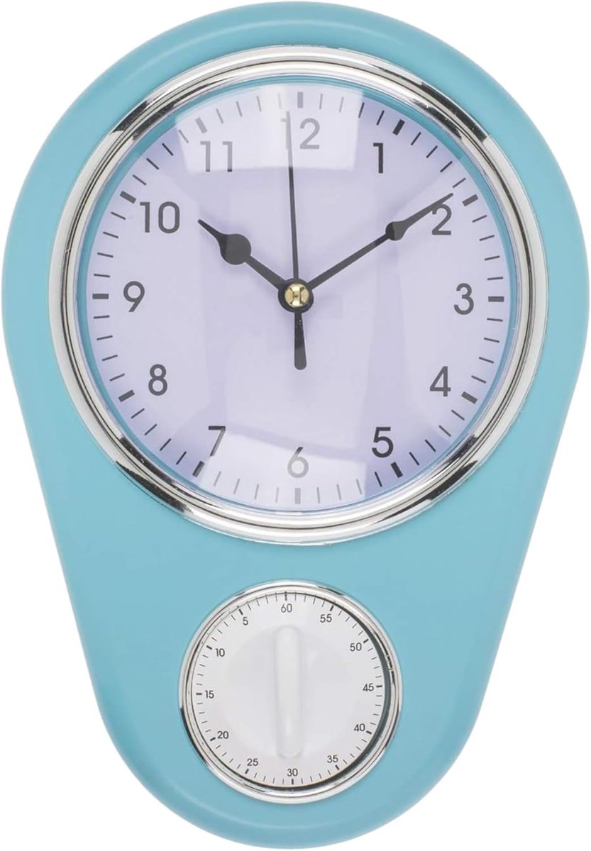 SnelShoppen - Retro Keuken Wandklok Vintage Keuken Tijd met 60-Minuten Keuken Timer Lichtb