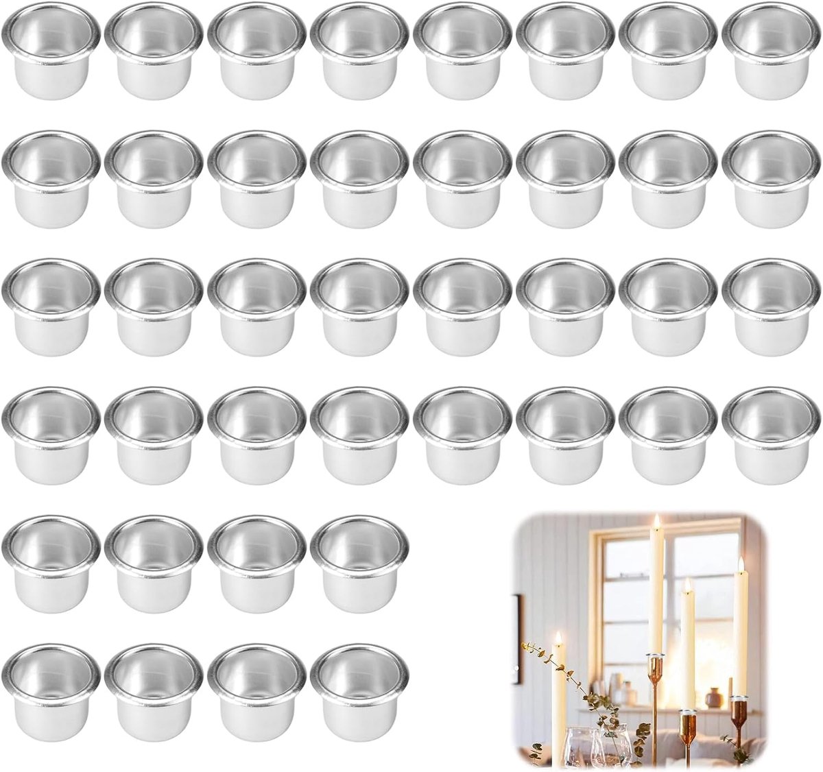 SnelShoppen - 40 Stuks Mini Kaarsenhouders 22mm - Kleine Metal Silver Kaarsenhouders van Aluminium - Ideaal voor Feesten, Bruiloften en Decoratie