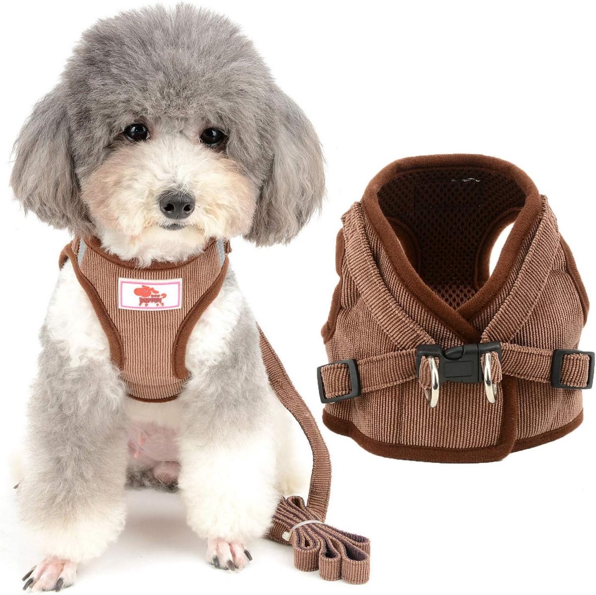 SnelShoppen - Zunea Small Dog Harness met Leash Set, No Pull, Verstelbaar Reflecterend Zacht Mesh Corduroy Vest Harnas voor Kleine Honden en Katten, B