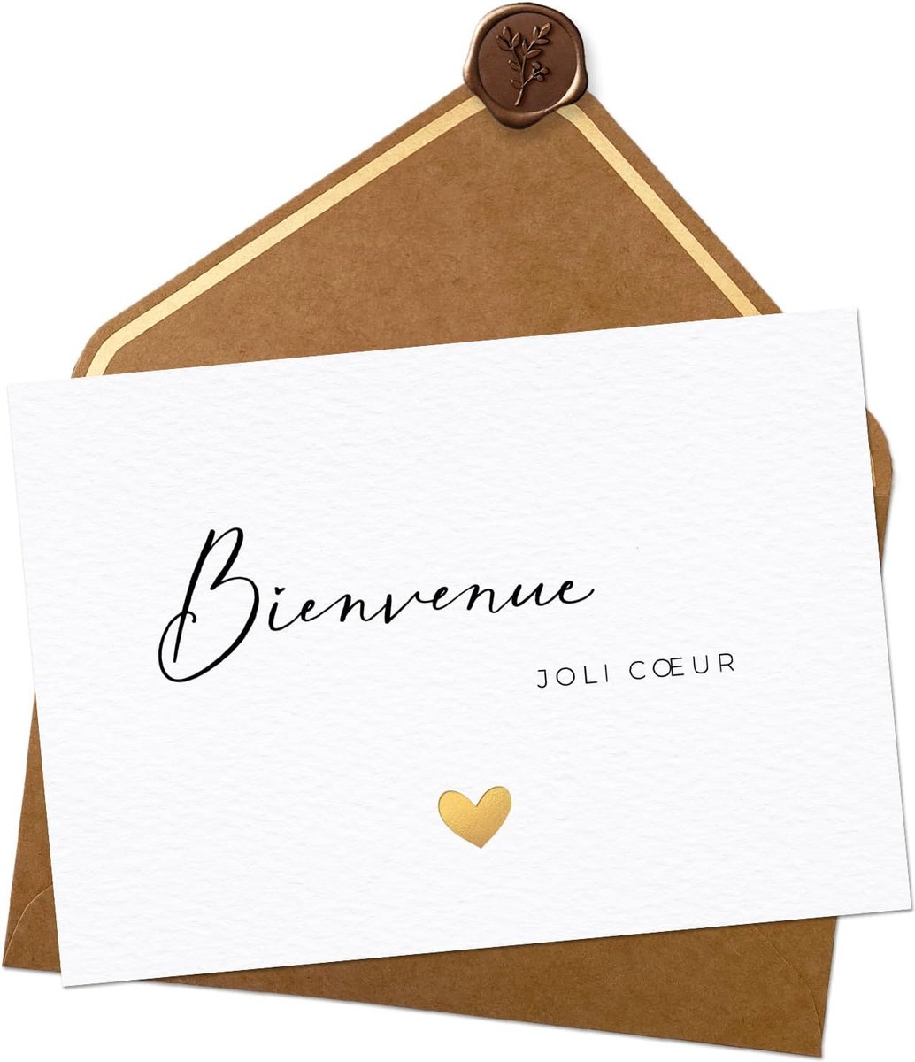 SnelShoppen - JoliCoon Welkom Kaart Hart - A6 - Baby Welkom Kaart met Envelop - Elegante Handgeschreven Font - 400g Italiaans Design Papier - Verjaard
