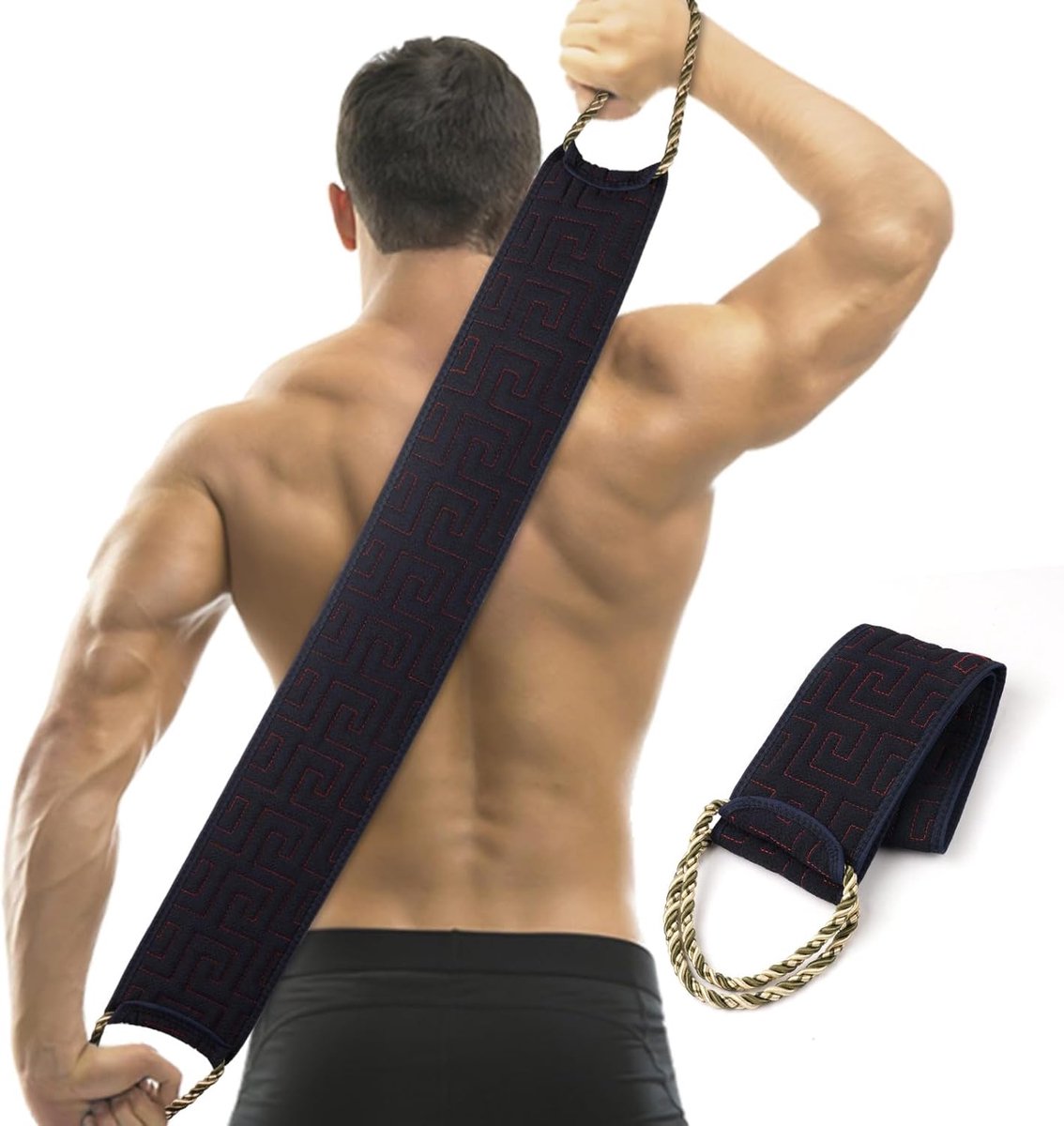 SnelShoppen - Exfoliating Back Rubber voor Douche - Dubbelzijdige Badborstel - Natuurlijke Lichaamsborstel - 68 cm Lange Rugschrobber - Donkerblauw -