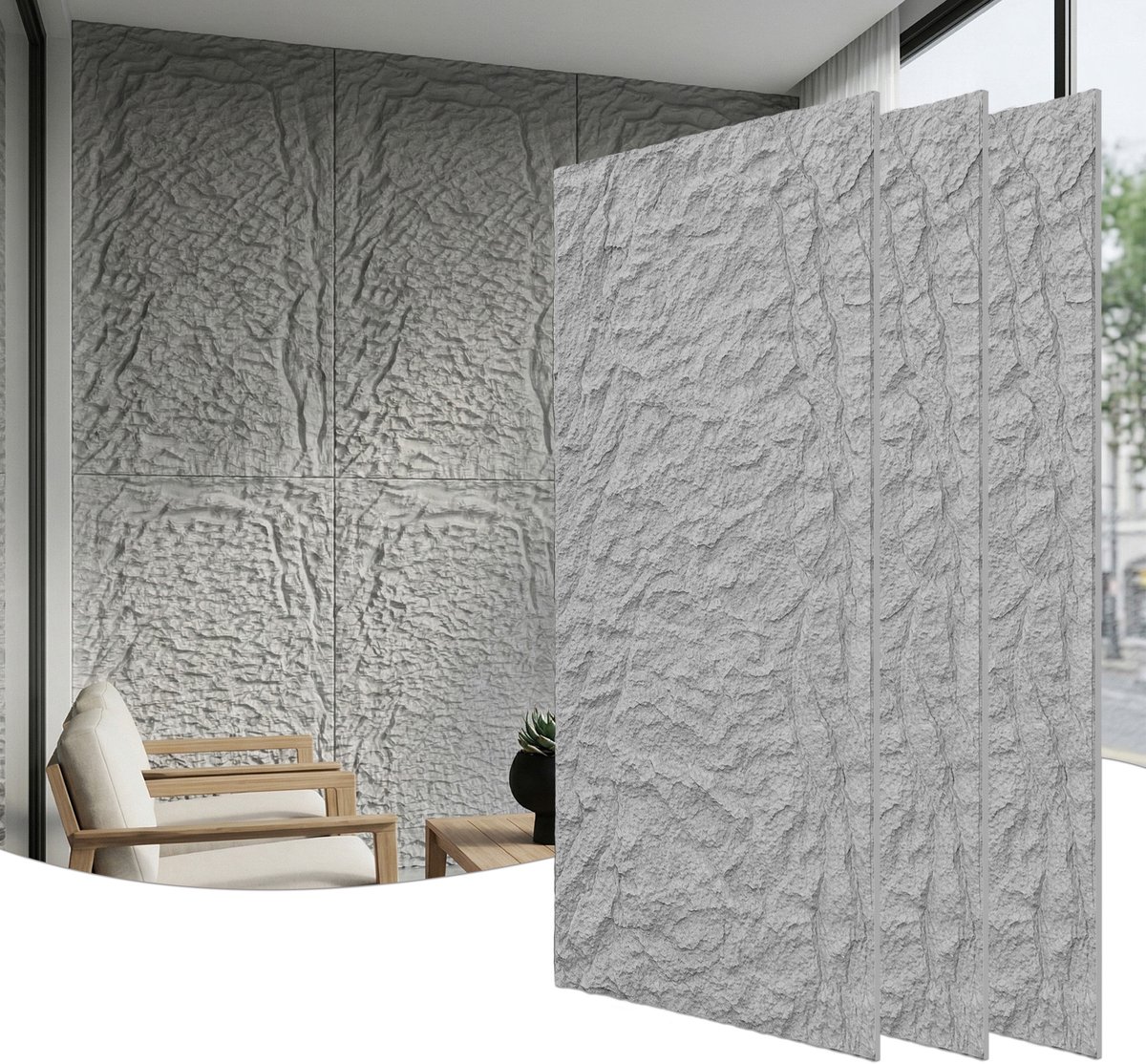Froadp 6 stuks Plaatwerk met rotslook, 120 x 64 cm, 5 cm dik wandpanelen, PU-wandbekleding grafietzwart