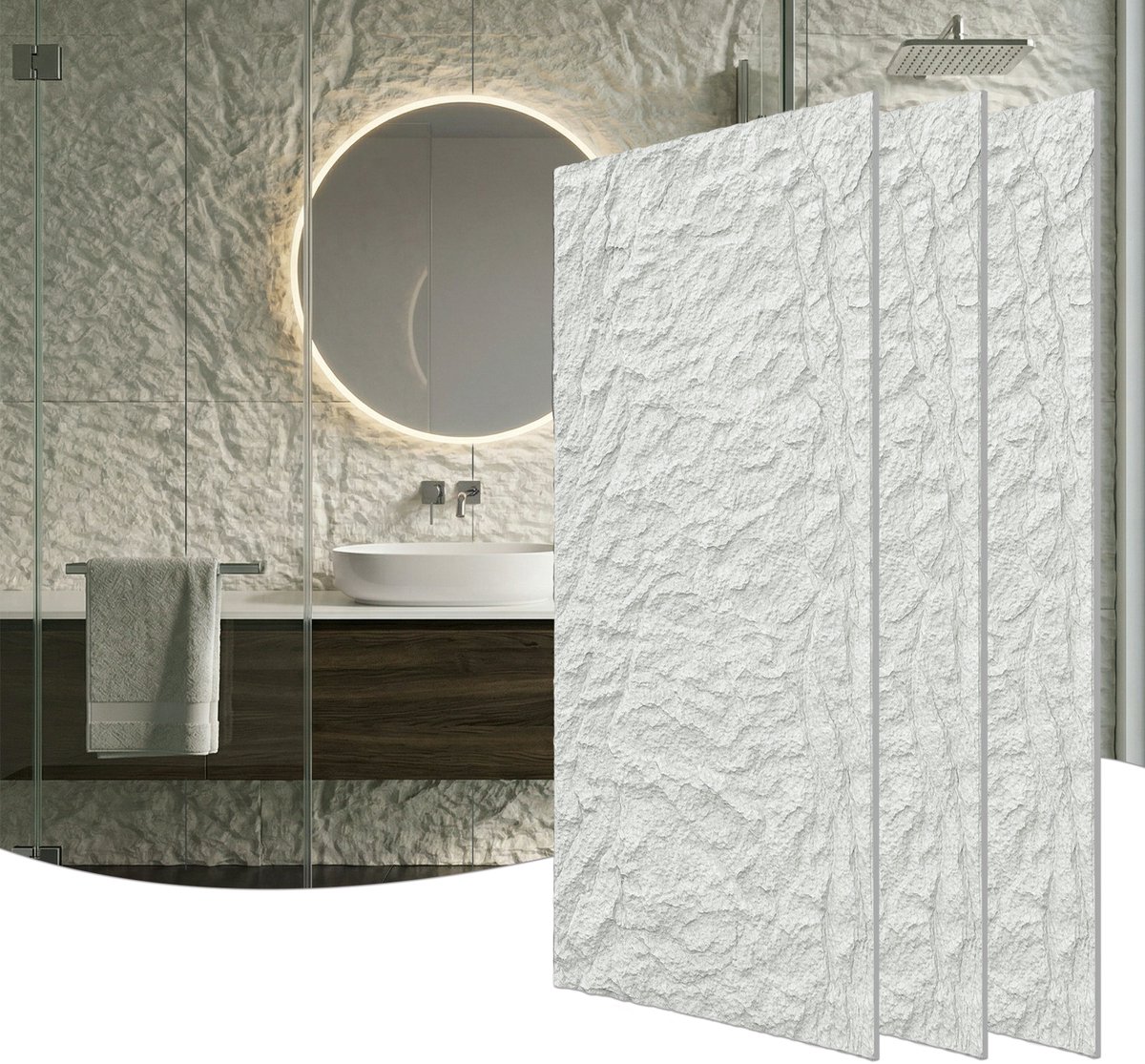 Froadp 6 stuks Plaatwerk met rotslook, 120 x 61 cm, 5 cm dik wandpanelen, PU-wandbekleding Crèmekleurig wit