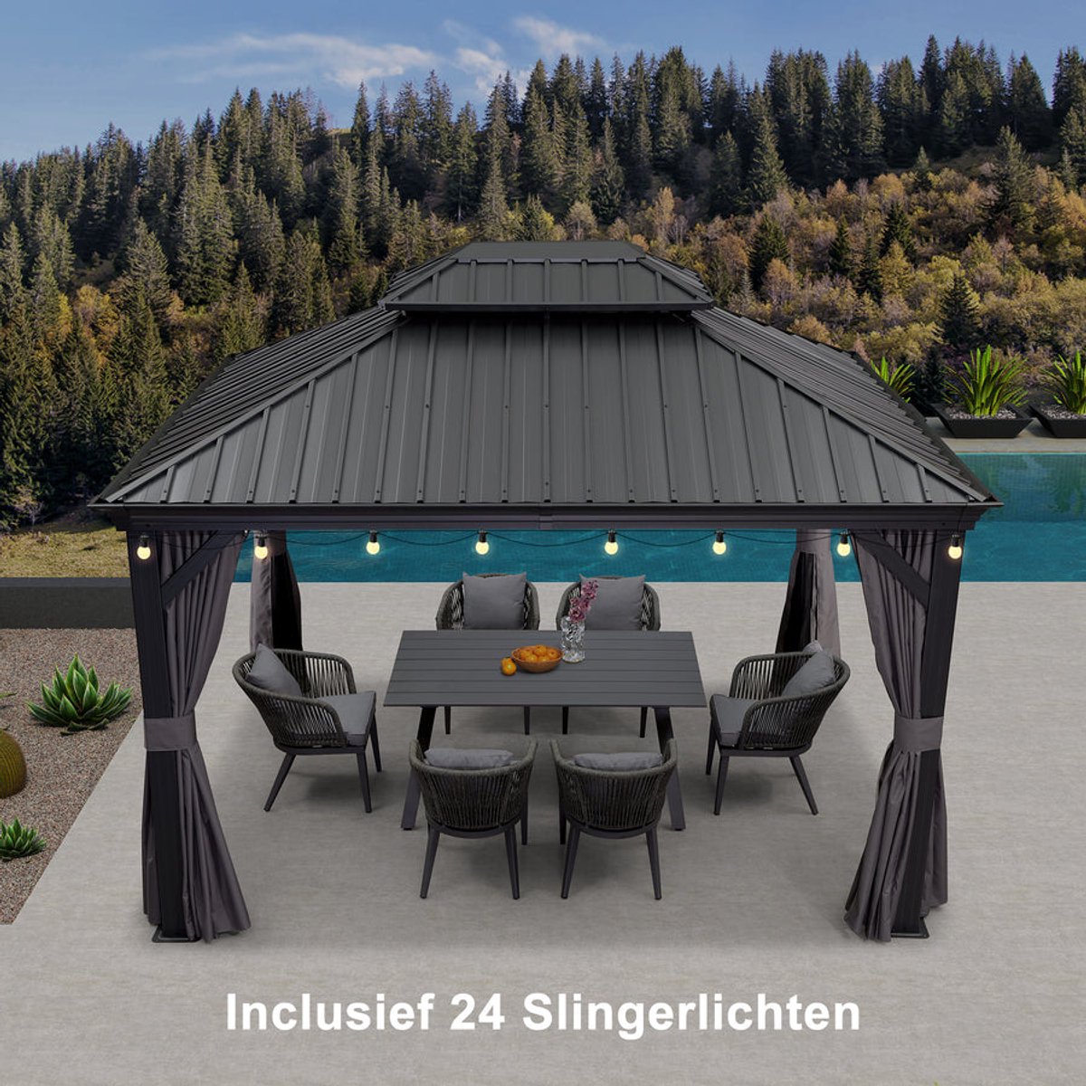 Purple Leaf Hardtop pavillon 4 x 3 m - gris luxe avec éclairage