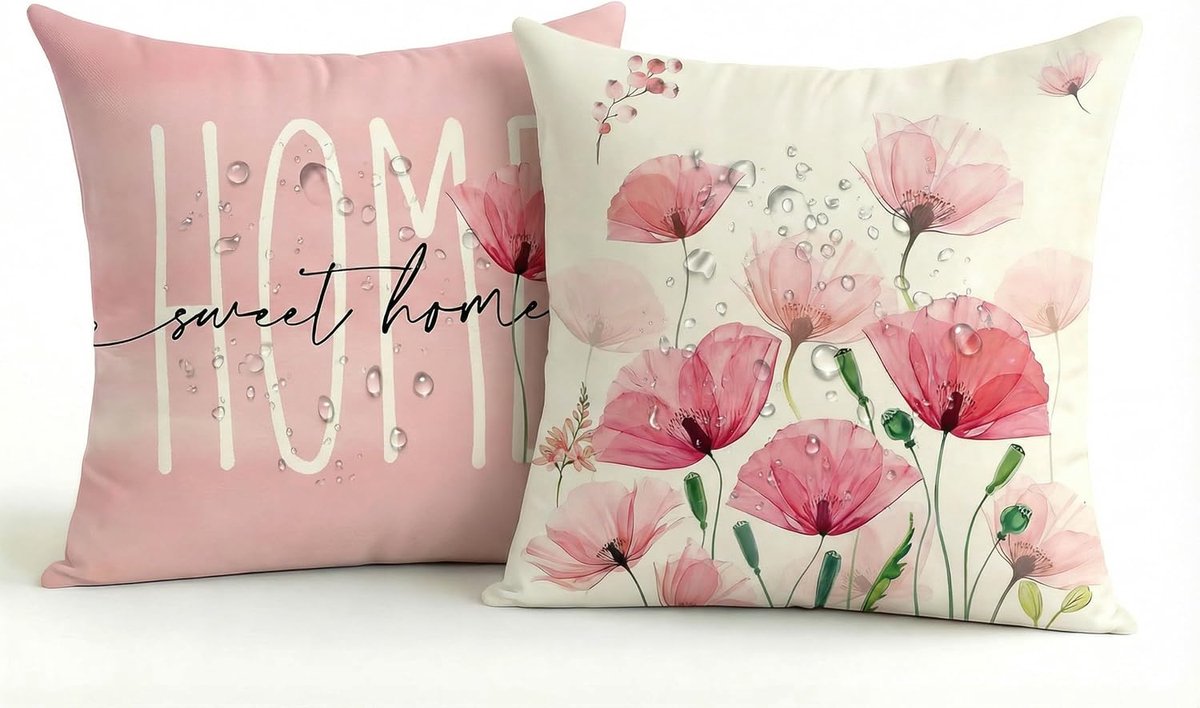 SnelShoppen - Waterproof Outdoor Kussenhoezen Set van 2, 50 x 50 cm, Dubbelzijdig Design met Roze Bloemen, Modern Decoratief voor Tuin, Balkon en Sofa
