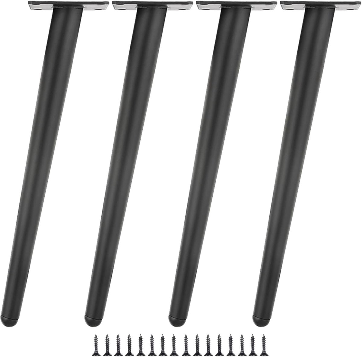 SnelShoppen - Set van 4 Zwarte Metalen Meubelpoten 40 cm – Sterke Poten voor Sofa, Tafel, Kast, Bed – Inclusief Schroeven voor Gemakkelijk Gebruik