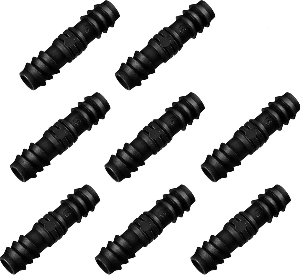 SnelShoppen - 8x Tuinslang Connectoren 1/2 inch (16mm) Serrated Hose Connectors voor Drip Irrigation - Duurzaam Plastic - Zwart - Ideaal voor Tuin, Ca