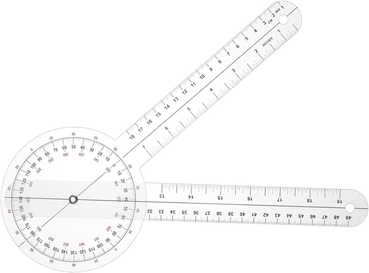 SnelShoppen - Slaggradenboog PVC Geneeskunde Goniometer - Verstelbare Hoek Meter met Schaalliniaal voor Fysiotherapie en Onderwijs - Universele Graden