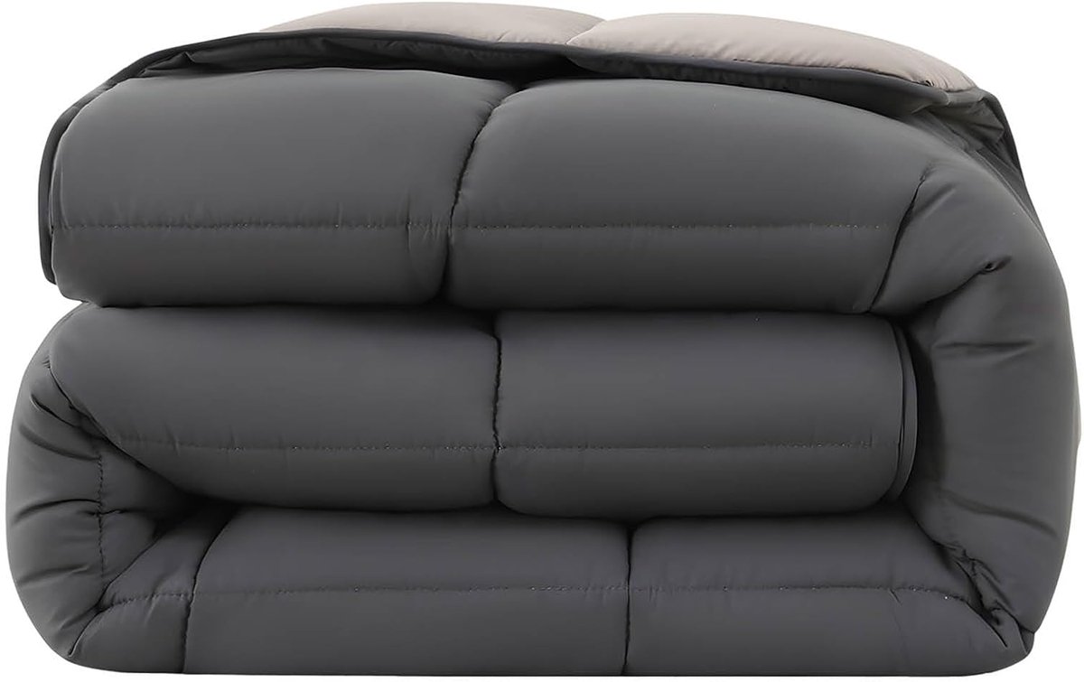 SnelShoppen - Dekbed 135x200 Oeko-TEX omkeerbaar grijs & lichtgrijs, zacht en behaaglijk voor zomer en winter, zonder dekbedovertrek, ideaal voor elk