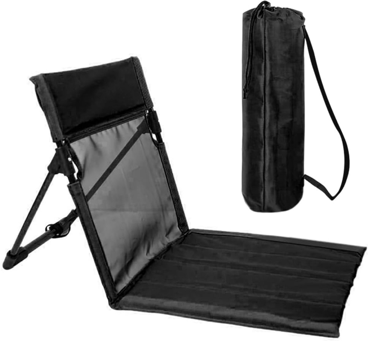 SnelShoppen - Opvouwbare Strandmat met Rugleuning, Draagbare Stoel, Vouwbare Campingstoel, Zonnebed voor Strand, Camping, Tuin en Picknick (Zwart)