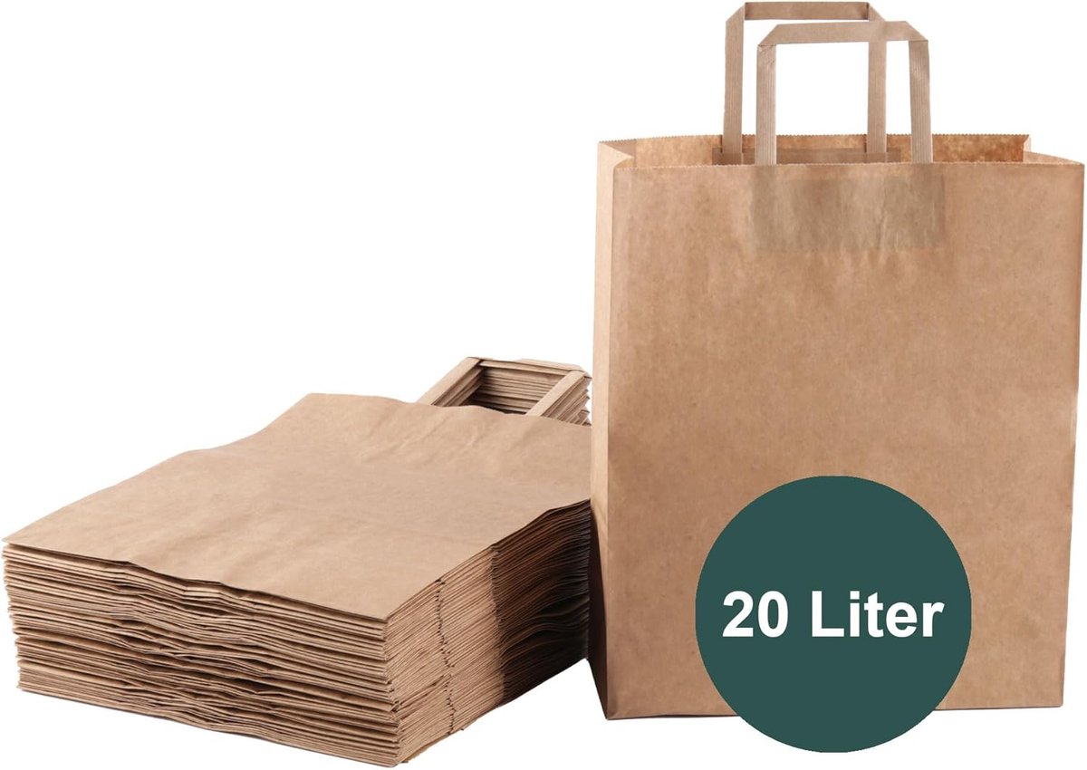SnelShoppen - 50 Biodegradeerbare Papierafvalzakken 20L met Handvat | Eco-vriendelijk, Scheurbestendig, Voor Keuken en Organisch Afval
