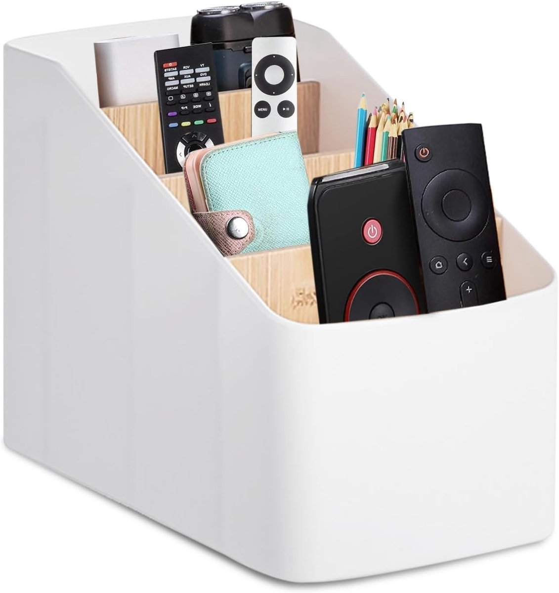 SnelShoppen - Afstandsbediening Houder Organizer - Tafelorganizer met 4 Vakken - Kunststof Bureauorganizer voor Afstandsbedieningen, Schrijfwaren en N