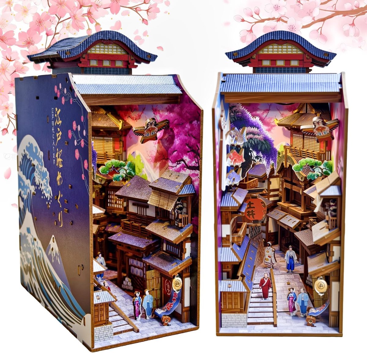 SnelShoppen - Book Nook Japan Sakura Street 293-delig DIY Miniatuurhuis met Licht, 3D Puzzel voor Volwassenen en Tieners, Houten Decoratie Japanse Sti