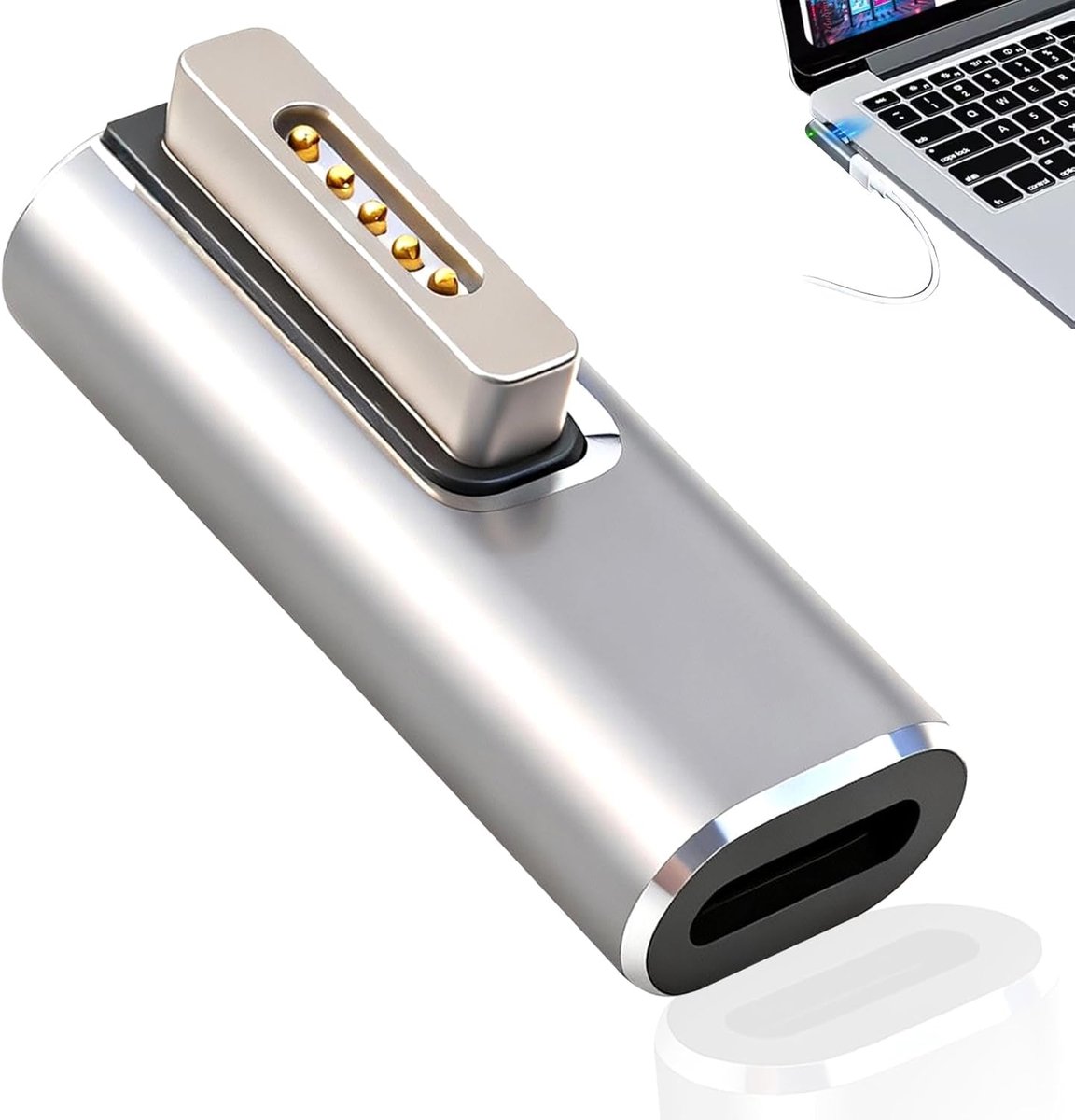 SnelShoppen - USB C naar Magneet Adapter voor MacBook Magsafe 2, PD 100W Type-C naar T-tip Oplader voor MacBook Air Pro 2013-2015, Laptop Opladen Conv