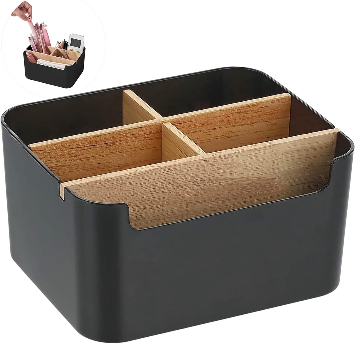 SnelShoppen - Bamboo Desk Organizer Hout met 5 Compartimenten voor Pennen en Kantoorartikelen - Praktische Opbergdoos voor Bureau - Ideaal voor Cosmet