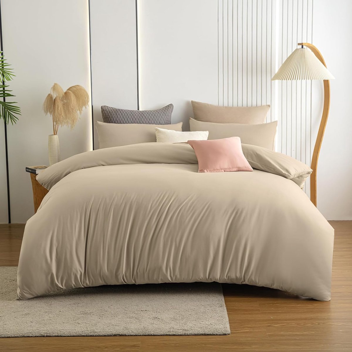 SnelShoppen - Luxe Bedlinnen Set 220 x 240 cm, Sand / Beige, Zacht en Comfortabel, Katoenachtige Microvezel, Onderdekbed en Kussensloop 80 x 80 cm, Kr