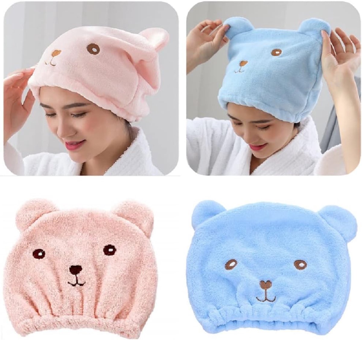 SnelShoppen - Pack van 2 Microvezel Handdoeken Kinderen Turban met Schattige Haar Turban Sneldrogend Super Absorberend Haar Towel Douchekap voor Vrouw