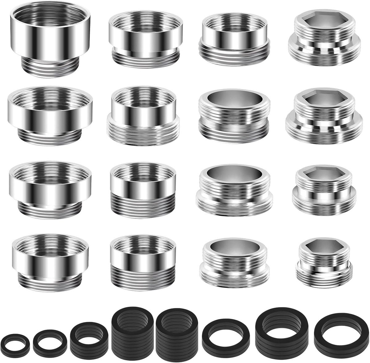 SnelShoppen - 16 Stuks Waterkraan Adapter Set - Messing Draadverbinding - Dubbele Draad voor Tuin en Keuken - Inclusief Rubberafdichtingen