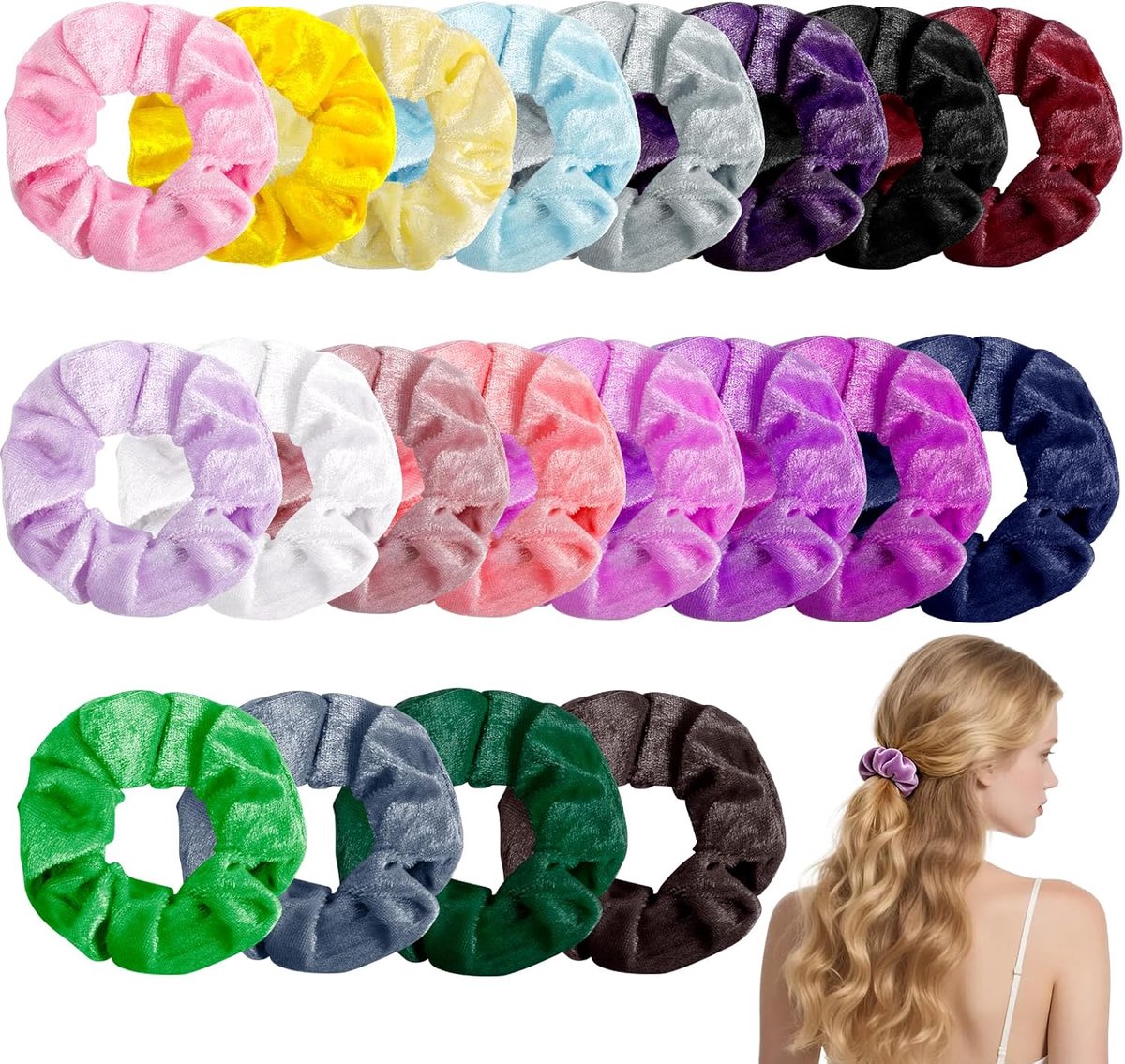 SnelShoppen - Pack van 20 Haarbandjes, Velvet Scrunchies, Kleurrijke Elastische Haaraccessoires voor Vrouwen en Meisjes, Perfect voor Feest en Dagelij