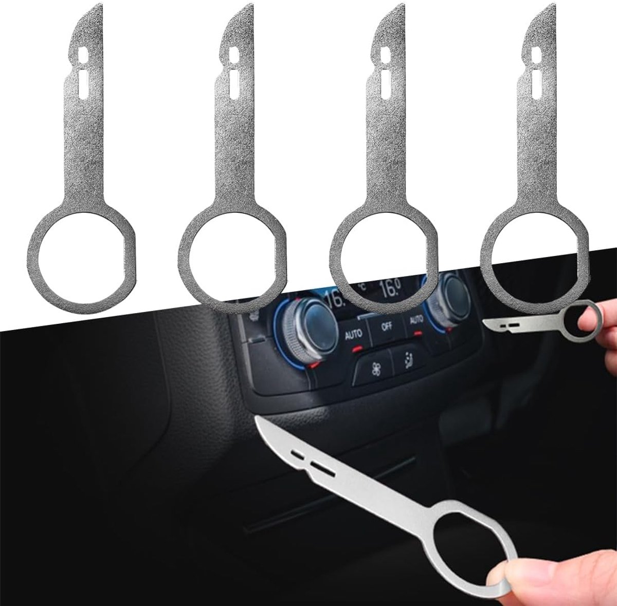 SnelShoppen - Pack van 4 Auto Radio Uitsluit Wrench Set, Ergonomisch Ontwerp, Robuust RVS (Zwart) - Perfect voor Radio Ontmanteling en Stereo Reparati