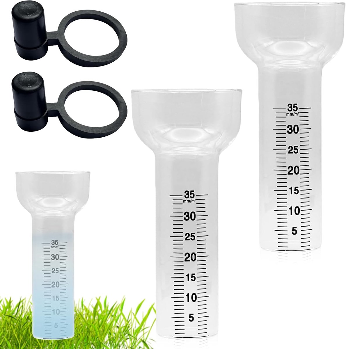 SnelShoppen - 2pcs Frost-Resistente Regenmeters, Vervangglas voor 1-35mm Metingen, Tuin Waterdisplay met Houder en Trechtervormige Regenmeetinstrument