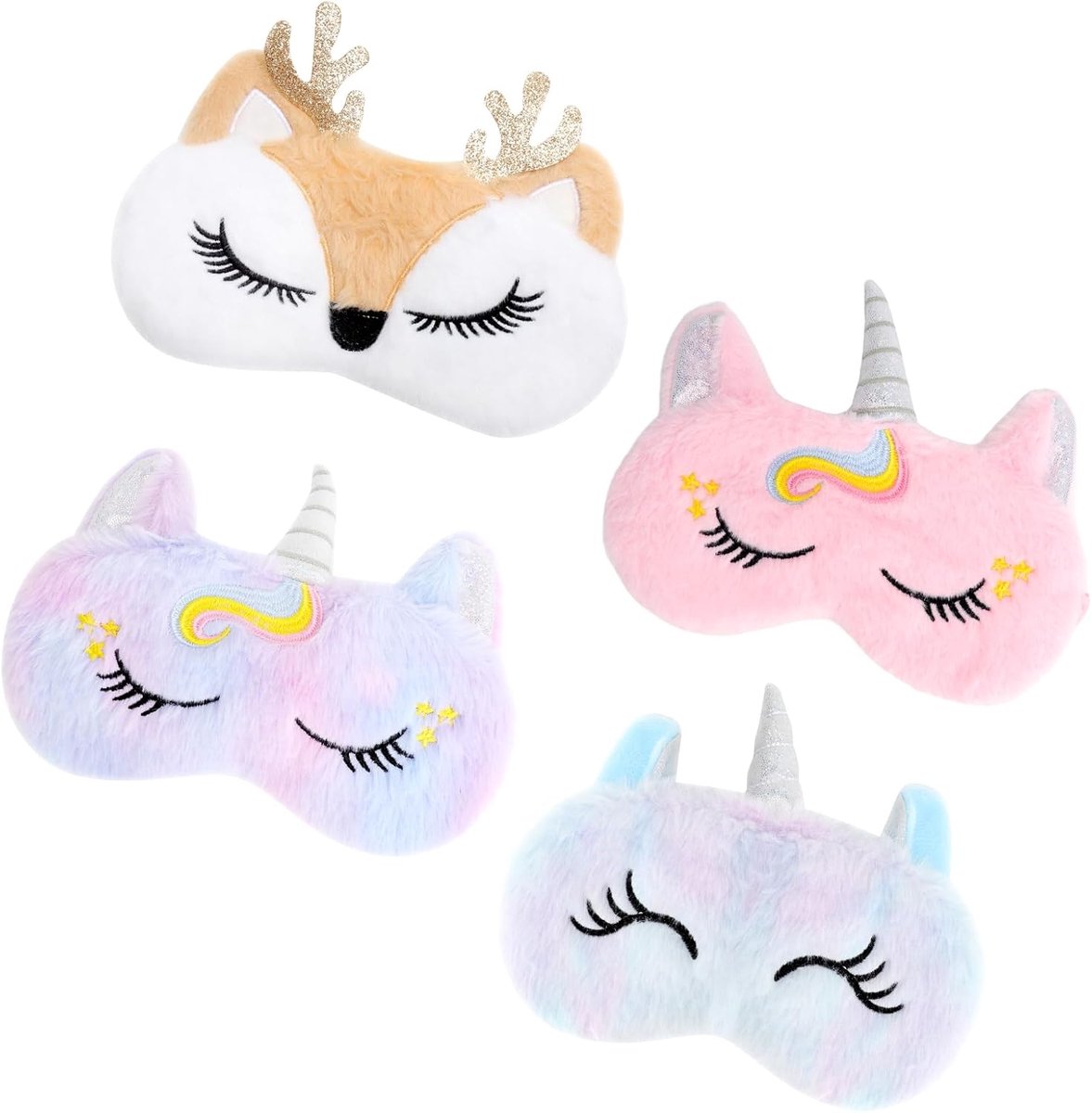 SnelShoppen - 4 stuks grappig slaapmasker voor meisjes, pluche slaapmasker kinderen, ideaal voor rustige nachten, kindercadeaus, cartoon design, comfo