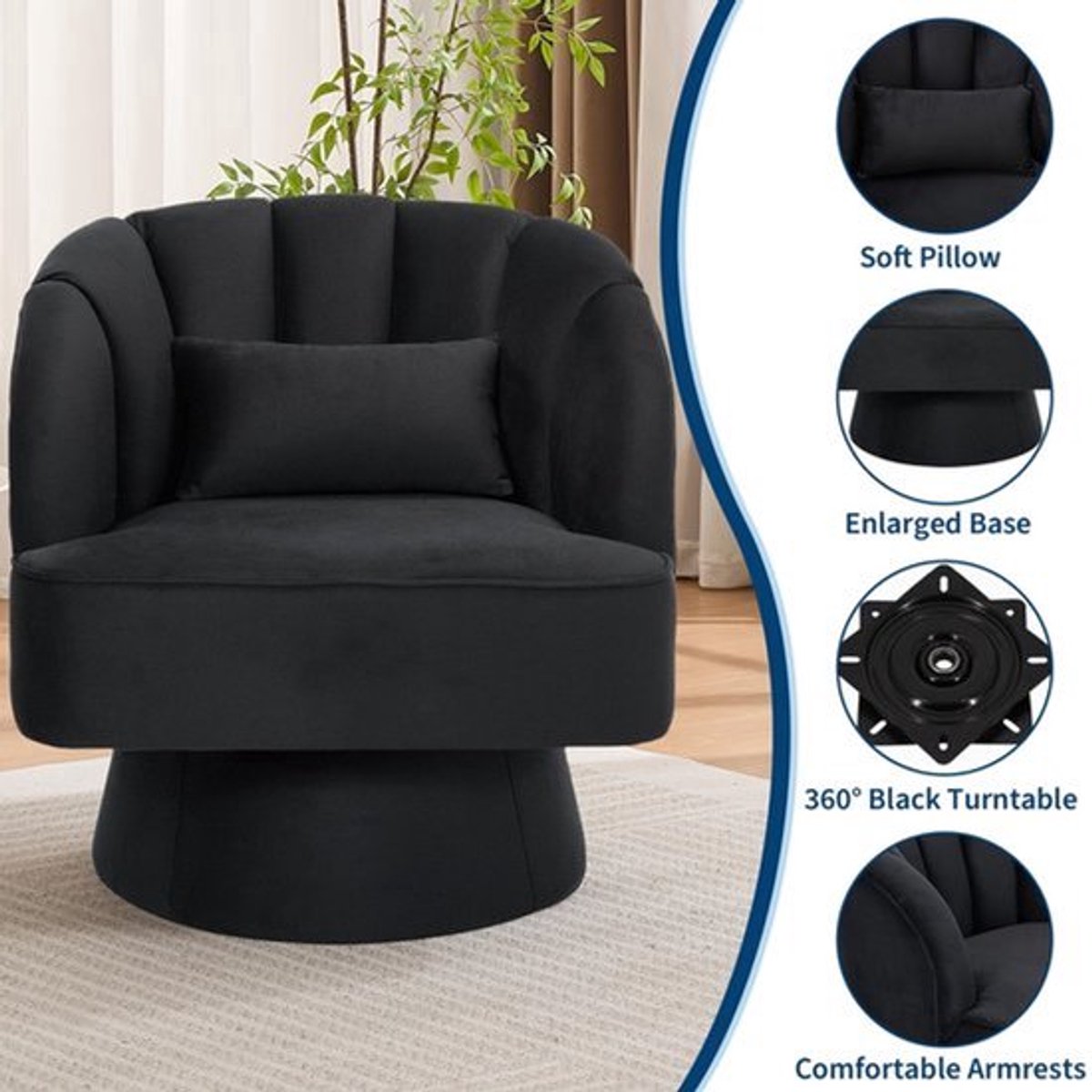 Draaifauteuil – Fauteuil – Loungestoel – Accentstoel – Relaxfauteuil – 360° Draaibaar – Za