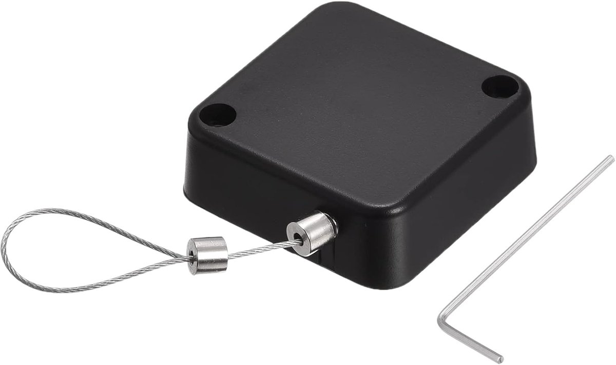 SnelShoppen - Retractable kabelslot met zelfklevende afstandsbediening, 200g trekvermogen, 2m touw, zwart, ideaal voor beveiliging, kamperen, tuin en