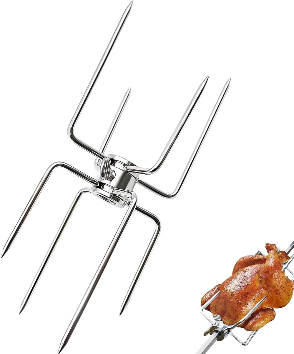 SnelShoppen - Vleesnaald met Vastzetschroef en Vleesklem, Dubbel, 18.5 x 10.5 cm, Roestvrijstalen Grillnaald voor BBQ, Kip, Vlees, Barbecue Party Buit