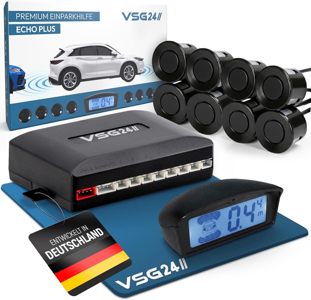 SnelShoppen - Premium Combi Set Parkeersysteem Voor Voor- en Achteruitrijden, 8 Sensors, Kleurendisplay & Geluidsignaal, Automatische Parkeerhulp - Zw