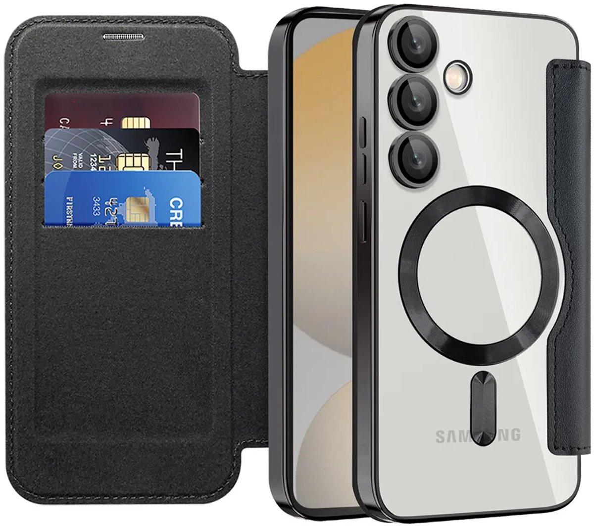Hoesje geschikt voor Samsung Galaxy S24 FE - Techsuit SmartMag Book Wallet Case - Geschikt voor MagSafe - Zwart