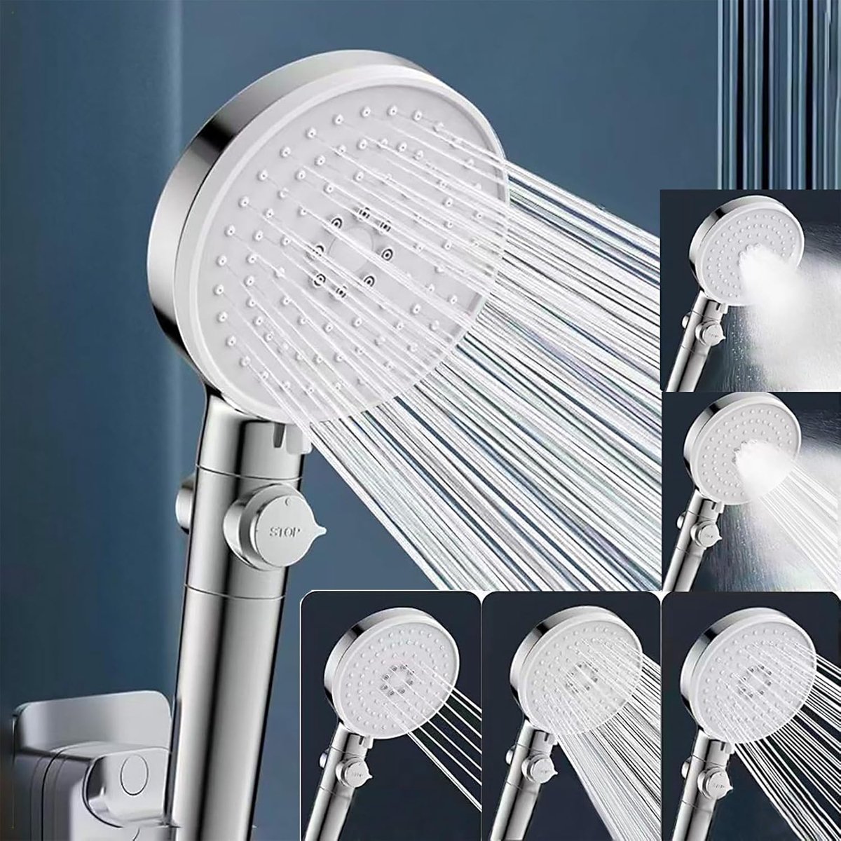 SnelShoppen - High Pressure Handdouche 12 cm - Waterbesparende Douchekop met Stopknop - 5 Spraystanden - Lichtgewicht ABS - Zilver - Ideaal voor Bad S