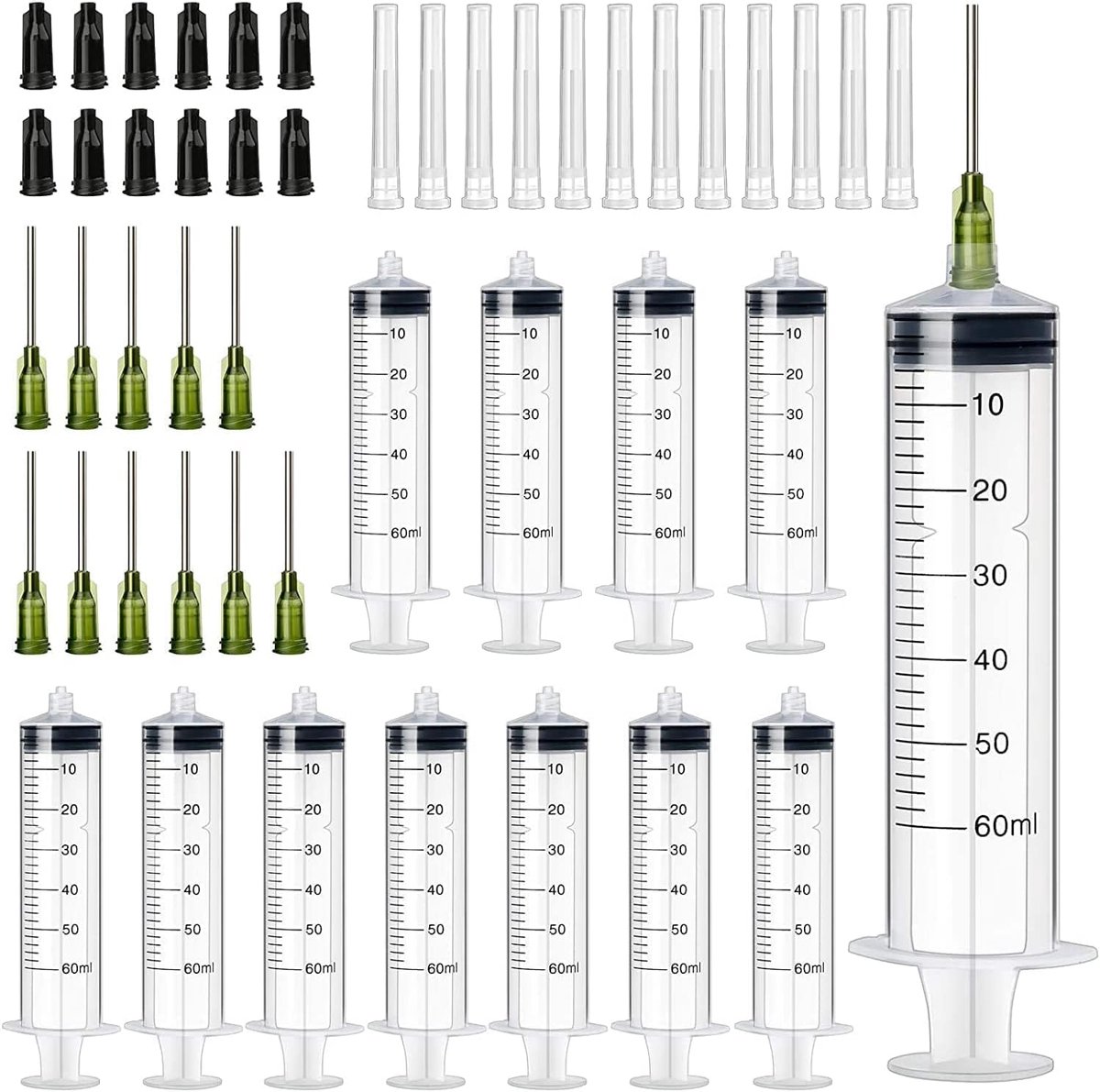 SnelShoppen - Plastic Syringes 60ml - 12pcs - Met Meetfunctie - Disposable Syringe met Blunt Needle - Voor Huisdieren, Aquariums, Hobby's, DIY Farming