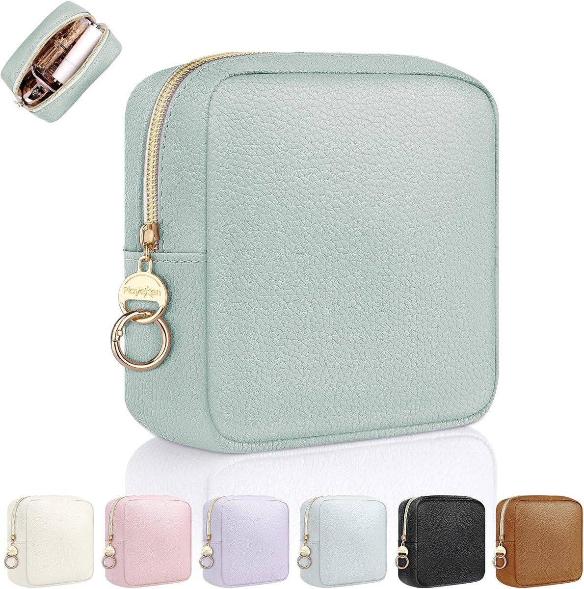 SnelShoppen - Kleine Makeup Tas voor Vrouwen - PU Leren Make-up Clutch - Waterdichte Cosmetica Organizer in Aa-lychee Groen - Ideaal voor Reizen, Fees