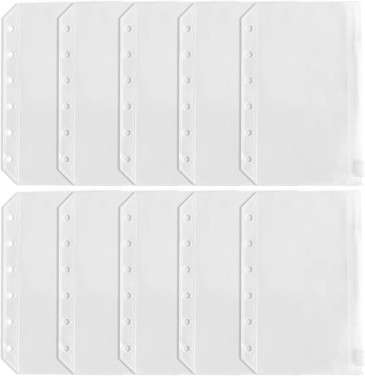SnelShoppen - 10 Stuks Doorzichtige 6-Gats Zipper Binder Tassen voor A7 Notebooks, Waterdichte Losse Bladzakken, Perfect voor School en Kantoor