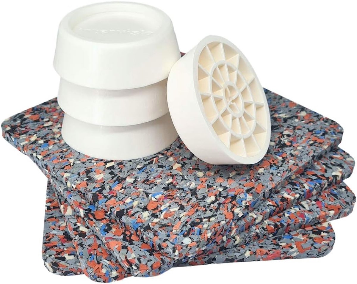 SnelShoppen - Anti-vibratiemat voor wasmachine en droger, set van 4 antislip pads, trillingsdempers, rubbergranulaat, universeel, veelkleurig, 140x140
