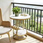 DESMIU Table d'appoint - Design rond à deux niveaux avec espace de rangement - Pour salon, chambre et couloir - Métal et panneau de particules - 50x50x59 cm - Or Blanc
