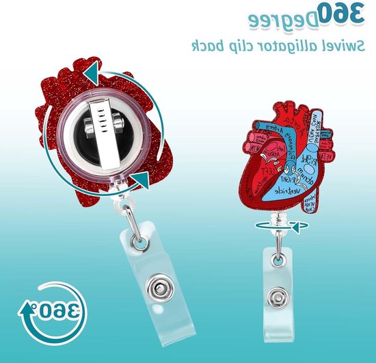 Hartvormige Badgehouder met Retractable Reel en ID Kaartclip voor Verpleegkundigen, Artsen en Studenten - Ideaal voor Medische Professionals en Onderwijs — afbeelding 2