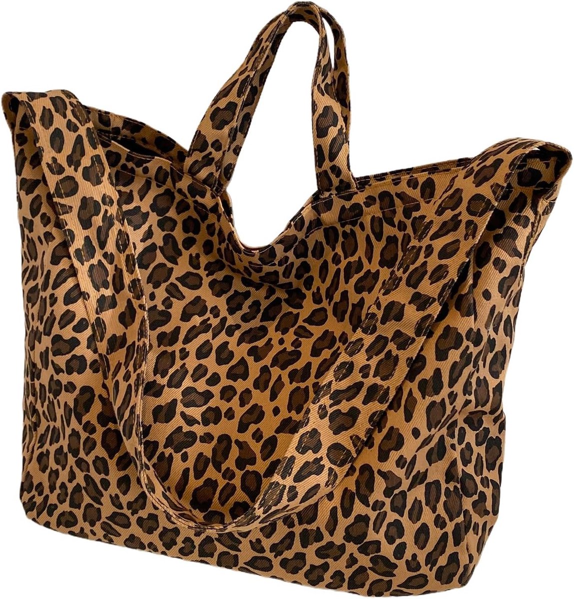 Leopard Patroon Schoudertas van Canvas - Grote Handtas voor Dagelijks Gebruik, Feest en Vakantie