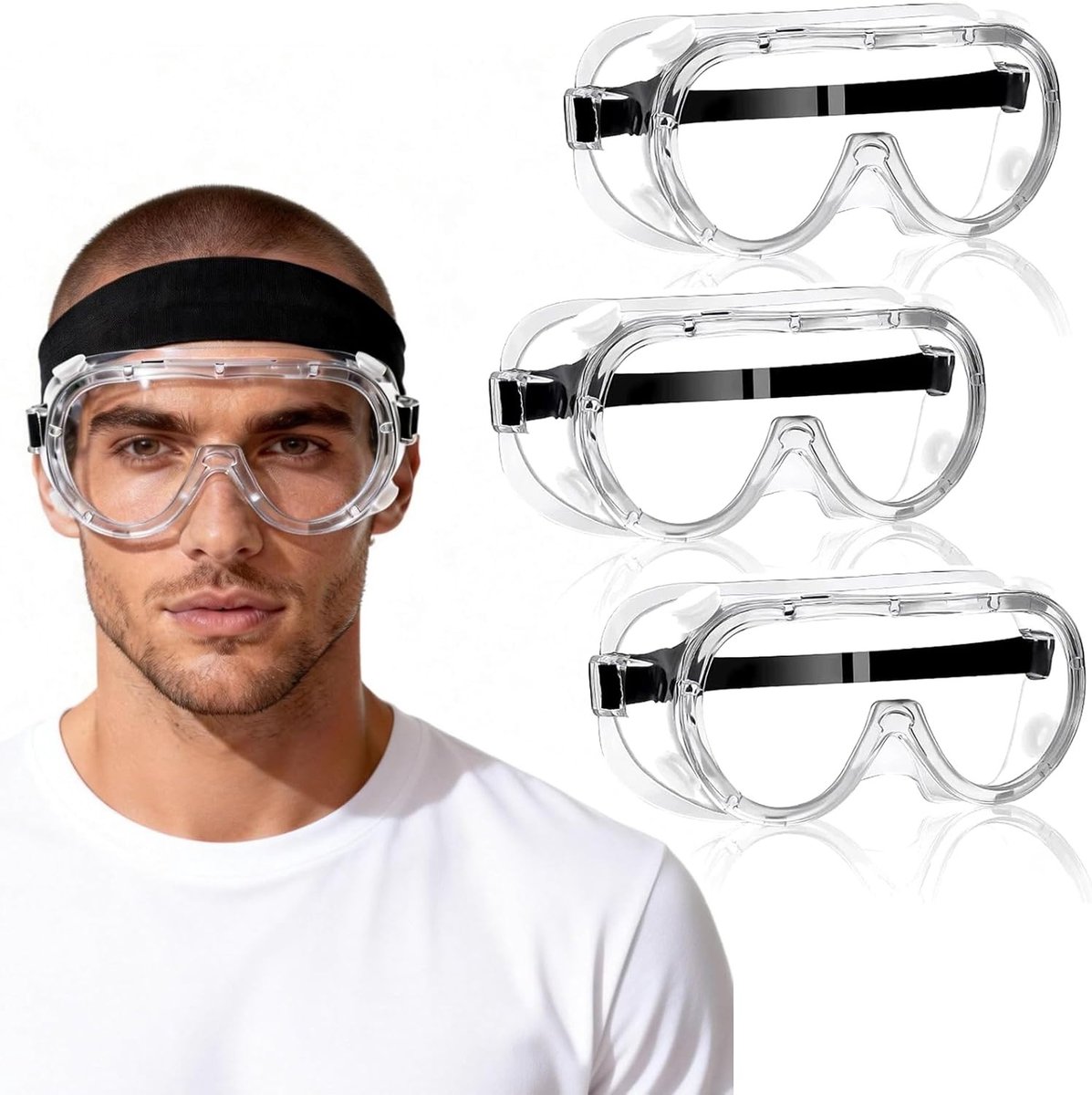 Set van 3 Veiligheidsbrillen, Krasbestendig, Stofdicht, Antivogend, Ideaal voor Laboratoria, Fietsen en Skiën