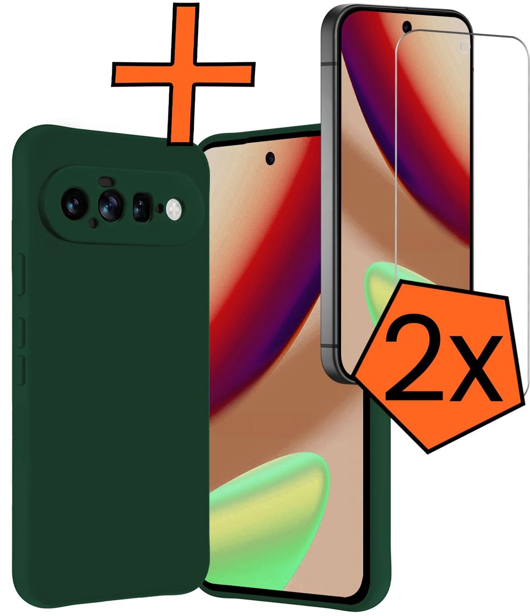 Hoes - Met 2x Screenprotector - Geschikt voor Google Pixel 11 - Sterk & Shockproof - Back Cover - Siliconen Case - Telefoon Hoes - Donkergroen