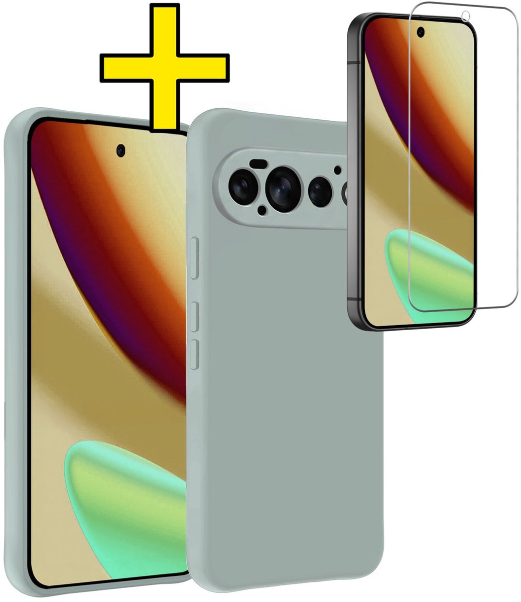 Hoesje - Met Screenprotector - Geschikt voor Google Pixel 11 Pro - Sterk & Shockproof - Back Cover - Siliconen Case - Telefoon Hoes - Telefoonhoesjes - Lichtblauw