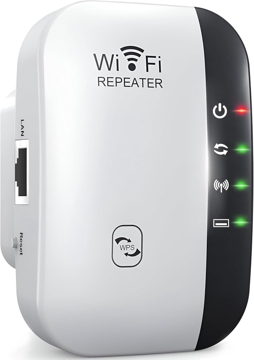 SnelShoppen - Wi-Fi Repeater 2.4 GHz, 300 Mbit/s WLAN Amplifier met Ethernet Poort, WPS, Access Point en LED Schakelaar voor Thuis en Kantoor