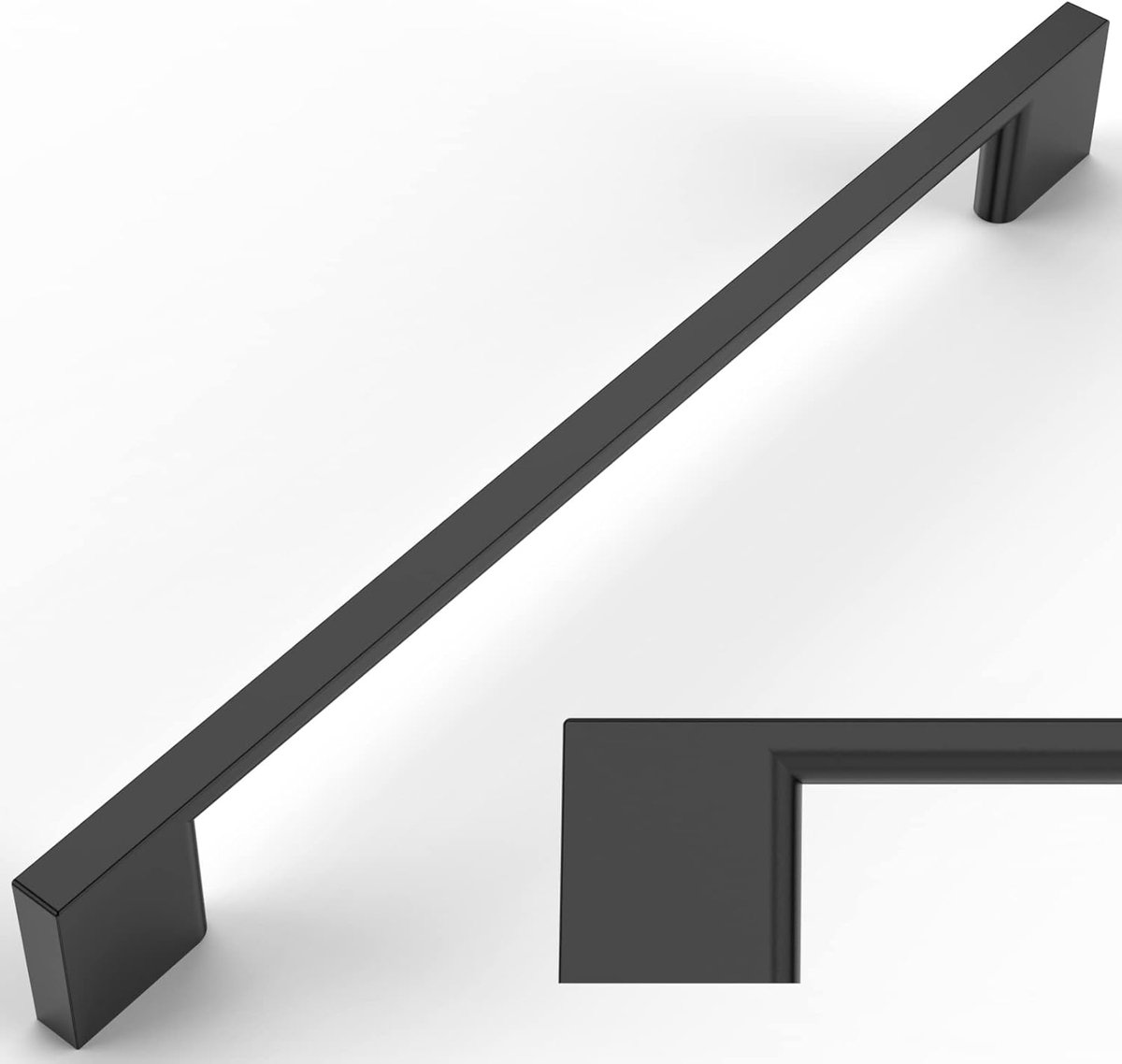 SnelShoppen - 6 Stuks Deurgrepen 192mm Mat Zwart, RVS, Moderne Vierkante Handgrepen voor Keuken, Kantoor, Laden en Kasten